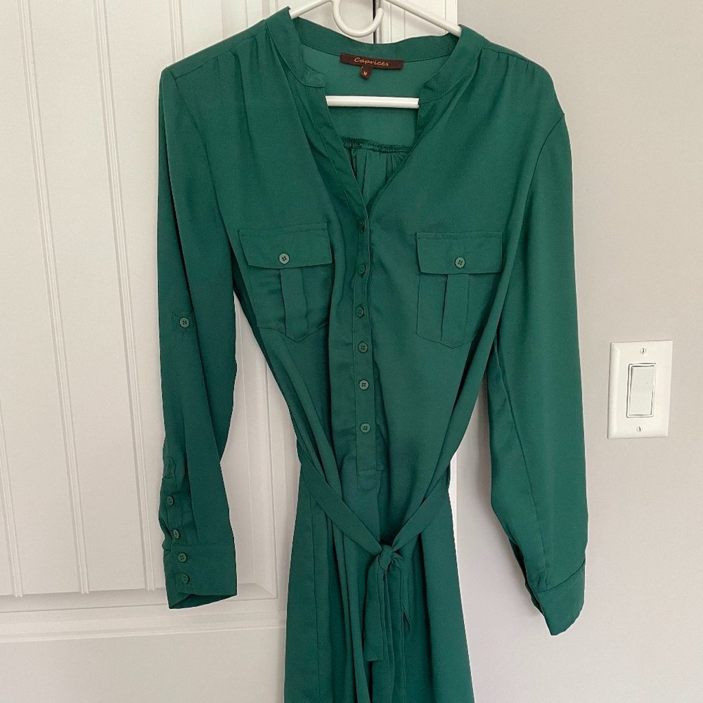Green knee-length shirt dress | Size Medium
